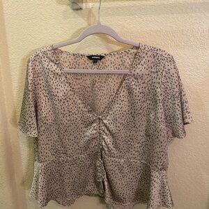 Express Women's Cream and Gray Top